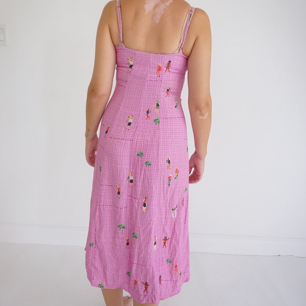 Farm Rio Pink Holiday Travel Print Button Front Resort Maxi Dress Illustrated P - Picture 2 of 16